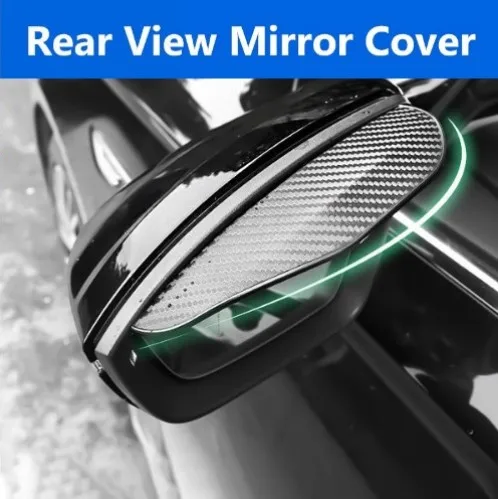 

2pcs Car Side Rear View Mirror Rain Eyebrow Visor Carbon Fiber Look Sun Shade Snow Guard Weather Shield Cover Auto Accessories