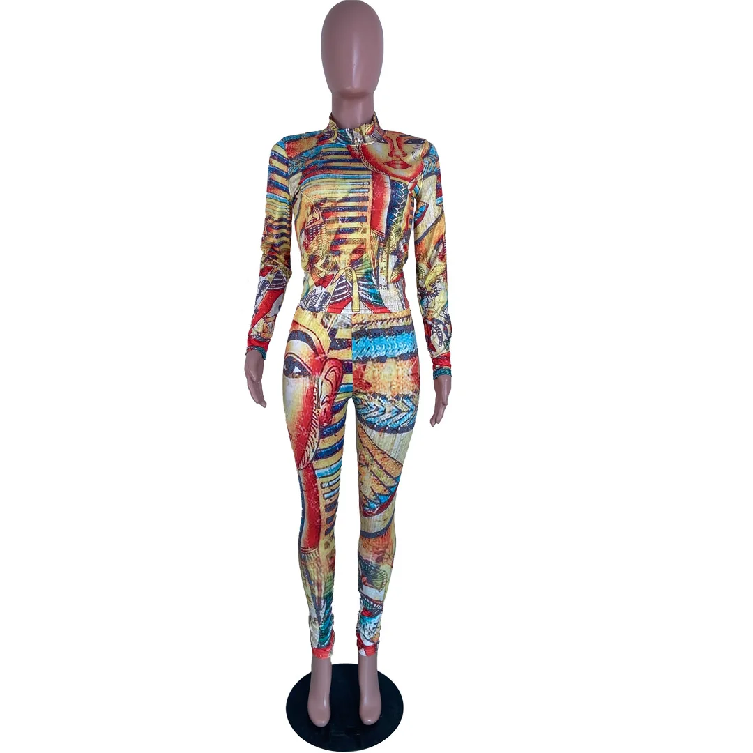 

HAOOHU 2020 winter new women's jumpsuits sexy fashion trends casual retro patchwork long sleeve tight stretch slim jumpsuits