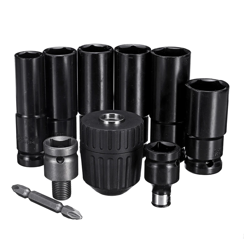 

10Pcs Electric Impact Wrench Hexs Socket Head Set Kit Drill Chuck Drive Adapter SET For Electric Drill Screwdrivers