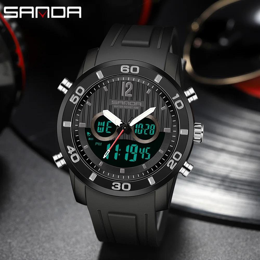 

Часы наручные SANDA Мужские Цифровые, брендовые военные спортивные в стиле G, Кварцевые водонепроницаемые до 50 м