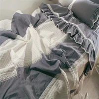 korean modern pure cotton princess quilt full queen size 3pcs air conditioner bedcover bedspread pillow sham parure de lit yw