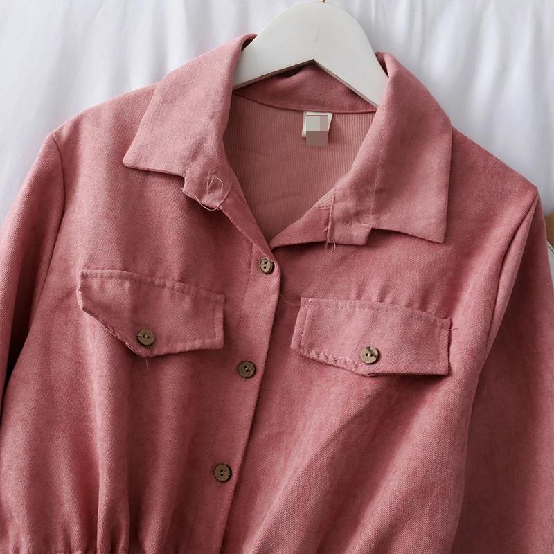 Женское вельветовое платье-рубашка винтажное романтичное французское платье