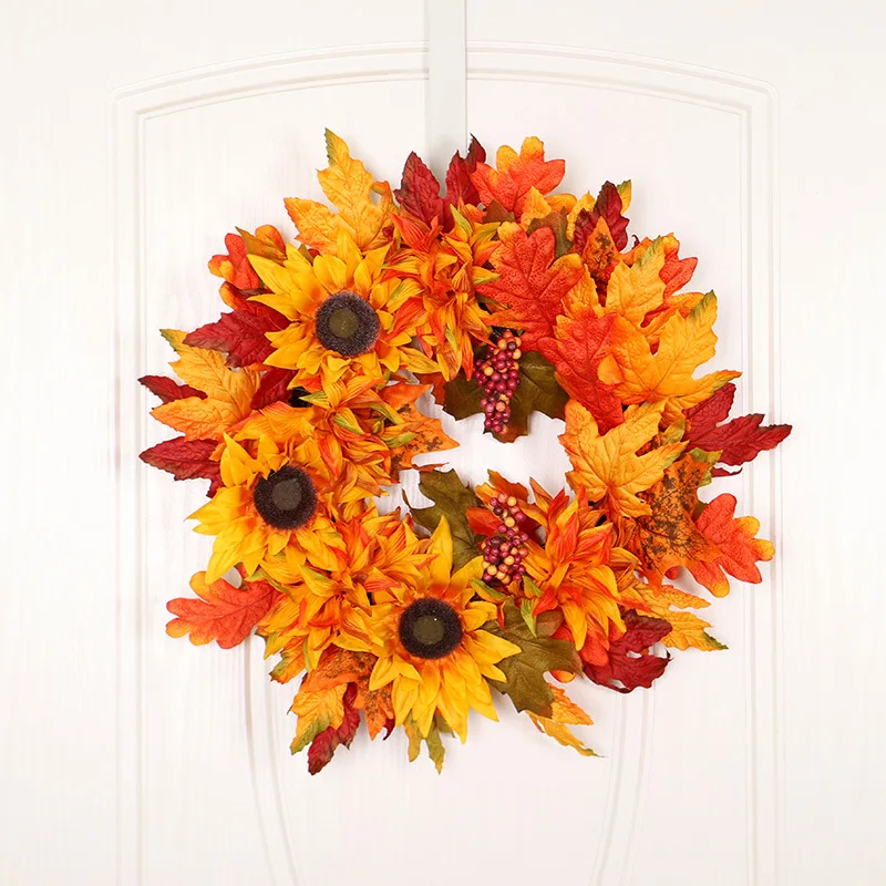 

High Quality Sunflower Maple Leaf Wreath Handmade Wreath Classic Flower Lining Decoration Suitable