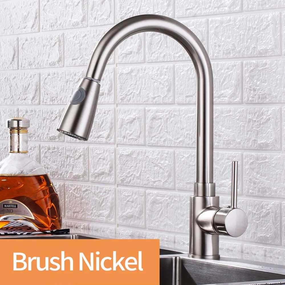Brush Nickel Смесители для кухни хромированный с одной ручкой выдвижной кухонный кран с одним отверстием поворотный кран с ручкой 360 градусов смеситель для воды смеситель - Цвет: Brush Nickel