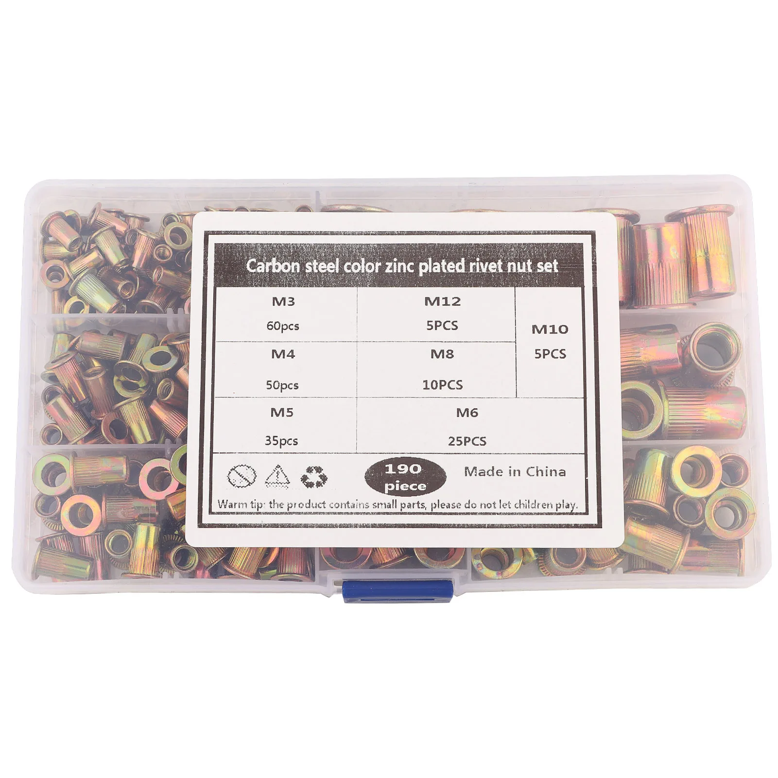 Набор гаек для заклепок из углеродистой стали 190 шт. набор с плоской головкой