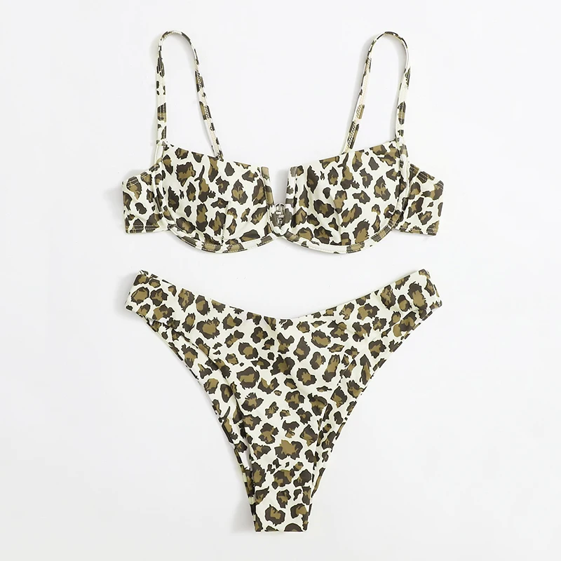 

Sexy Female Swimsuit Two Piece Set Swimwear Dot Printed Push Up Bandage Bikini Set Women Underwire Beach Wear V-neck Biquini