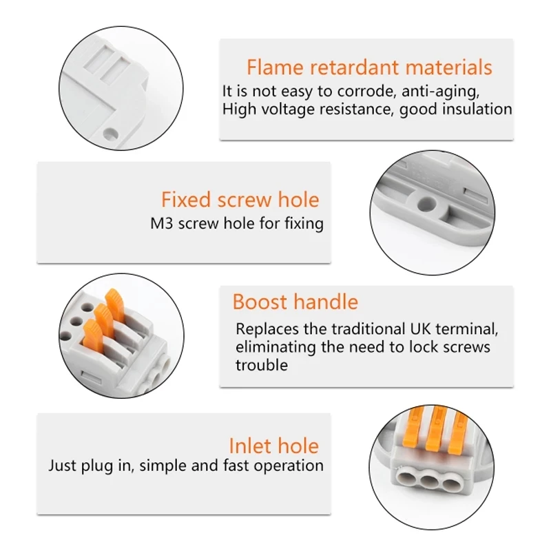 

Boxed Quick wire Connector M3 screw fixing push-in Butt Cable Connectors 2/3/4/5 pin Universal compact Electrical Terminal Block