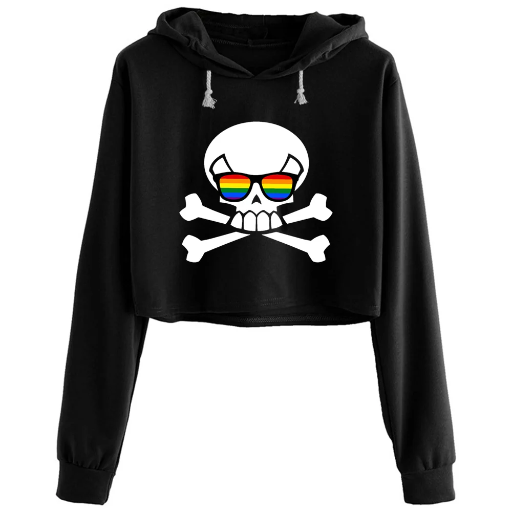 

Bisexual Pirate Crossbones Bisexuality Lgbt Prid Crop Hoodies Women Kpop Korean Y2k Kawaii Pullover For Girls