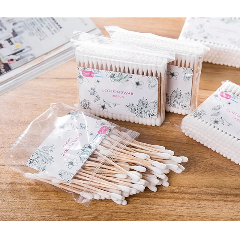 

100 Pcs Wood Cotton Swab Eyelash Extension Tools Medicals Ear Care Cleaning Wood Sticks Cosmetics Cotton Swab Cotton Buds Tip