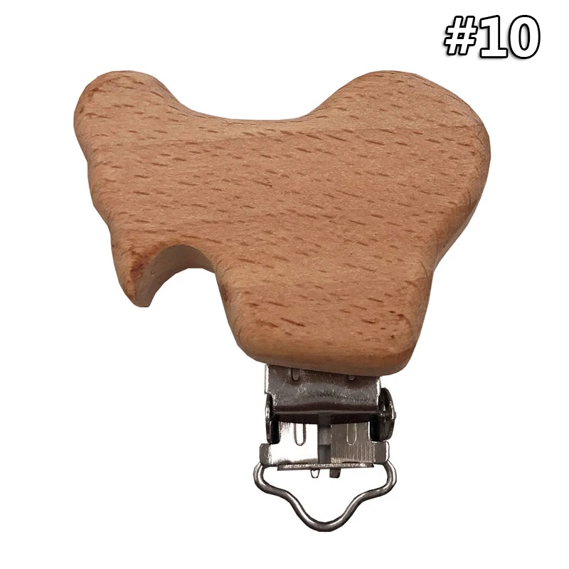 Wooden Clips 10 1 шт. детские деревянные погремушки из натурального бука, клипсы для соски, Мультяшные животные, соска, цепочка, аксессуар, зубной прорезыватель для малышей - Цвет: Wooden Clips 10