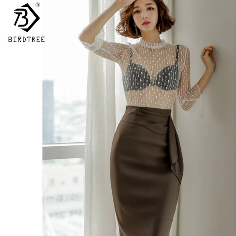 2020 летние костюмы в Корейском стиле кружевная тонкая блуза с круглым вырезом и