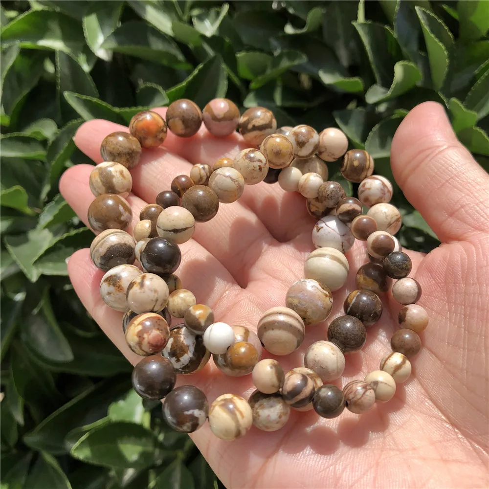 Браслет из натуральной матовой и блестящей австралийской яшмы зебры круглые