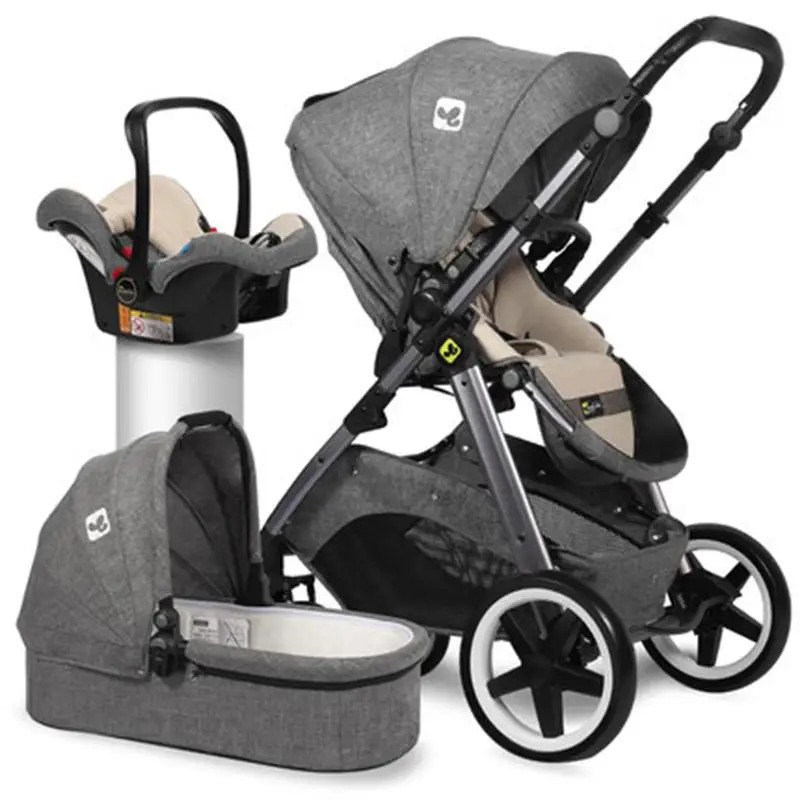 Роскошная детская коляска 3 в 1 с высоким обзором двухсторонний амортизатор