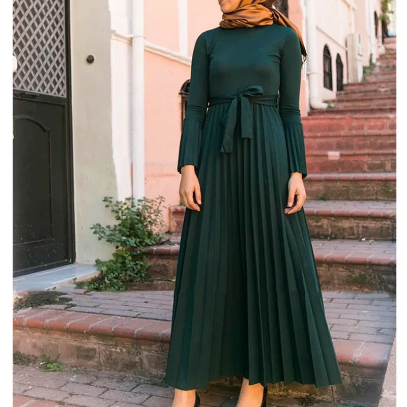 Фото Вязаное Плиссированное мусульманское платье Abaya Дубай 2020 Рамадан абайя кафтан