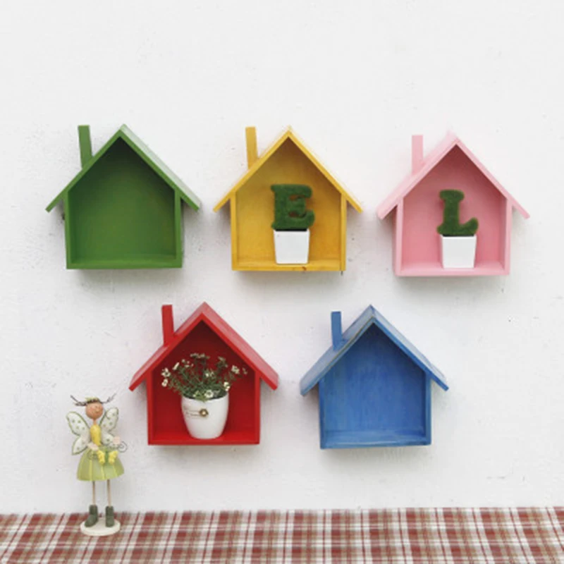 Красочная деревянная полка для хранения вещей в форме дома настольная стойка