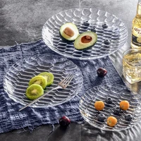 transparent grid glass dinner plate household fruit dessert plate high end crystal plate snack dessert plate table decoration