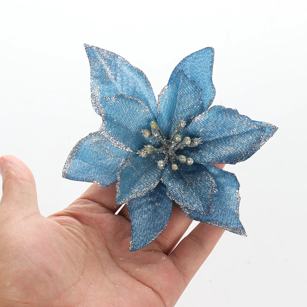

1PC Glitter Artifical Christmas Flowers Christmas Tree Decoration Fake Flowers Xmas Ornaments New Year's Xmas Tree Decor 2021
