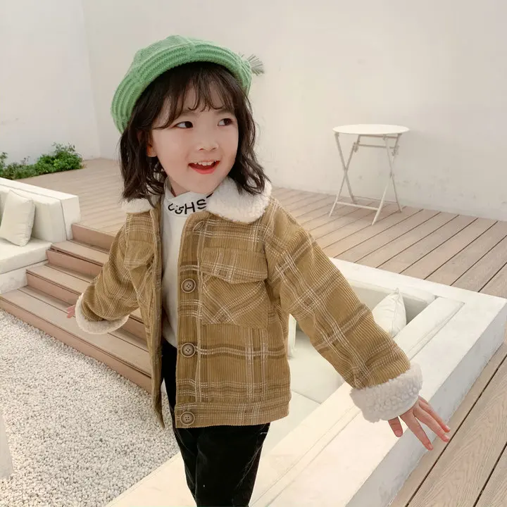 Зимние вельветовые стеганые теплые куртки для девочек из берберского флиса