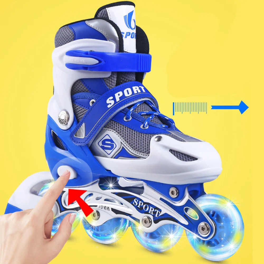 

Kids Adjustable Single Row Skating Patins Inline Skates Roller Shoes with Light Wheels for Children Gift - Size