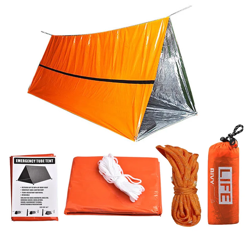 Kit de supervivencia para tienda de emergencia, saco de dormir, manta de emergencia térmica impermeable, saco de Bivy, refugio de emergencia, accesorios de Camping