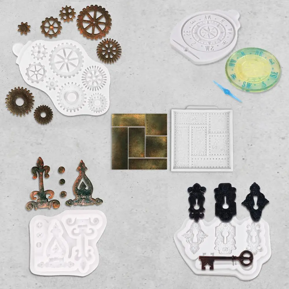 Компас пара Punk Gear замок ключ силиконовая форма античный помадка шоколадная