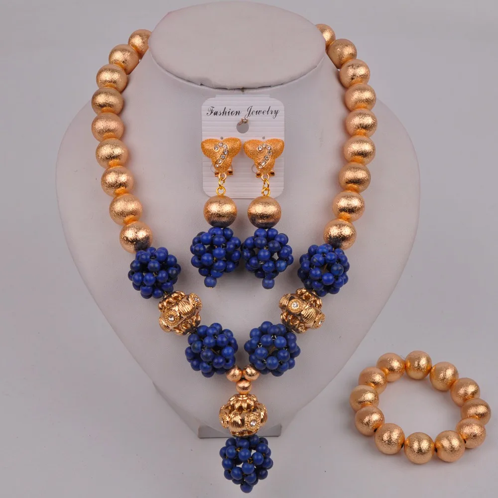 Дубай золотой костюм ожерелье Королевский синий Африканский комплект ювелирных