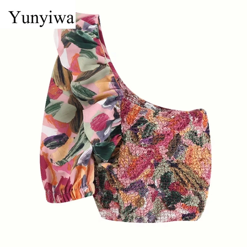 Новинка Женская эластичная плиссированная короткая рубашка на одно плечо блузки