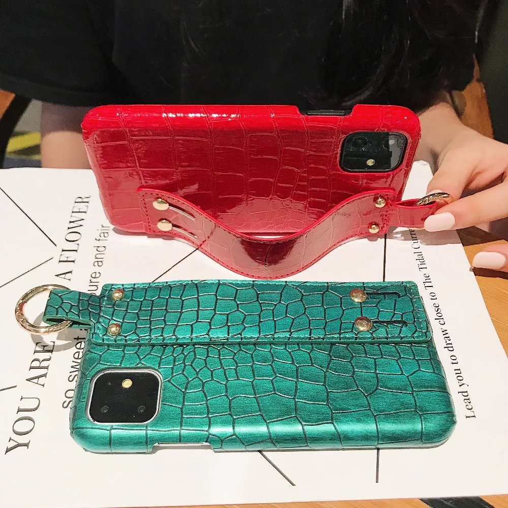 Для iPhone 11 Pro Max чехол с ремешком на запястье ремень с блестками зеленая крокодиловая кожа для iPhone XS MAX XR X 11 Pro 6S 7 8 Plus чехол