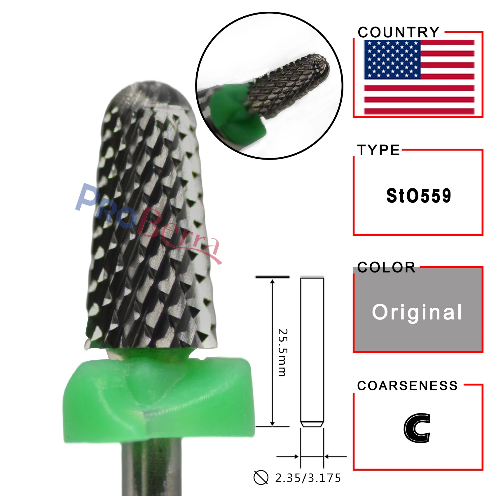 Proberra 5.2mm Safety Noviciate Gold silver 8 different color nail drill bit Tungsten steel Carbide Burrs