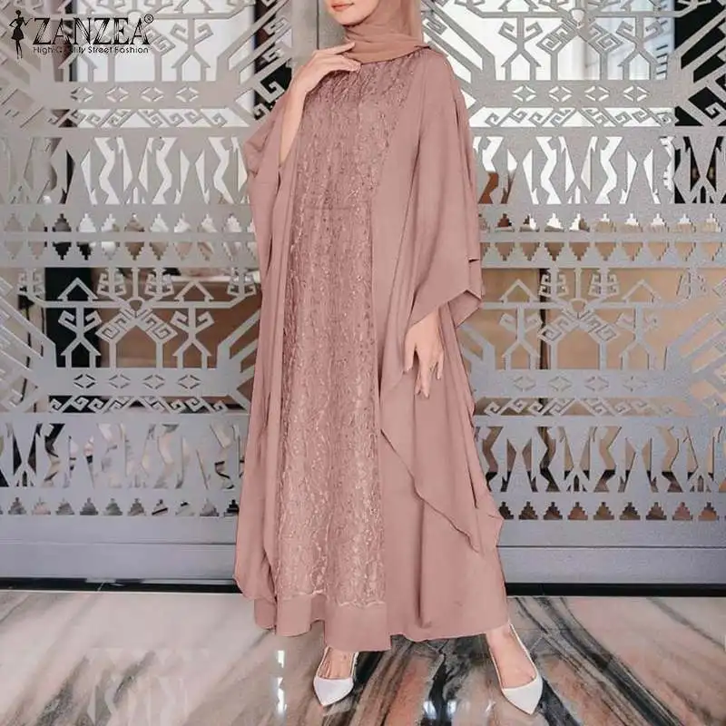 Женское кружевное платье ZANZEA с цветочным принтом, мусульманское платье 2022, турецкие платья, халат, кафтан, абайя, элегантные длинные платья ...
