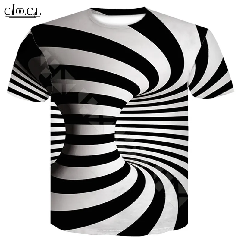 Футболки 3D черно белые визуальные вертикальные футболки с принтом мужские и
