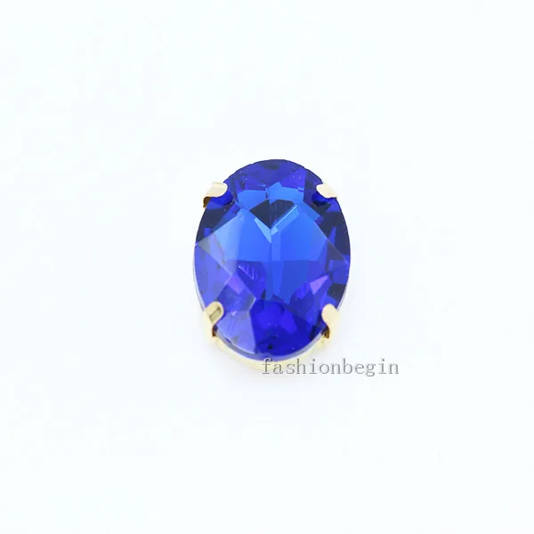 sapphire Все размеры овальный 24 цветов стекло камень с плоской задней частью, пришить с украшением в виде кристаллов Стразы Драгоценности 4-бусины с отверстиями золото коготь Пряжка для свадебное платье - Цвет: sapphire