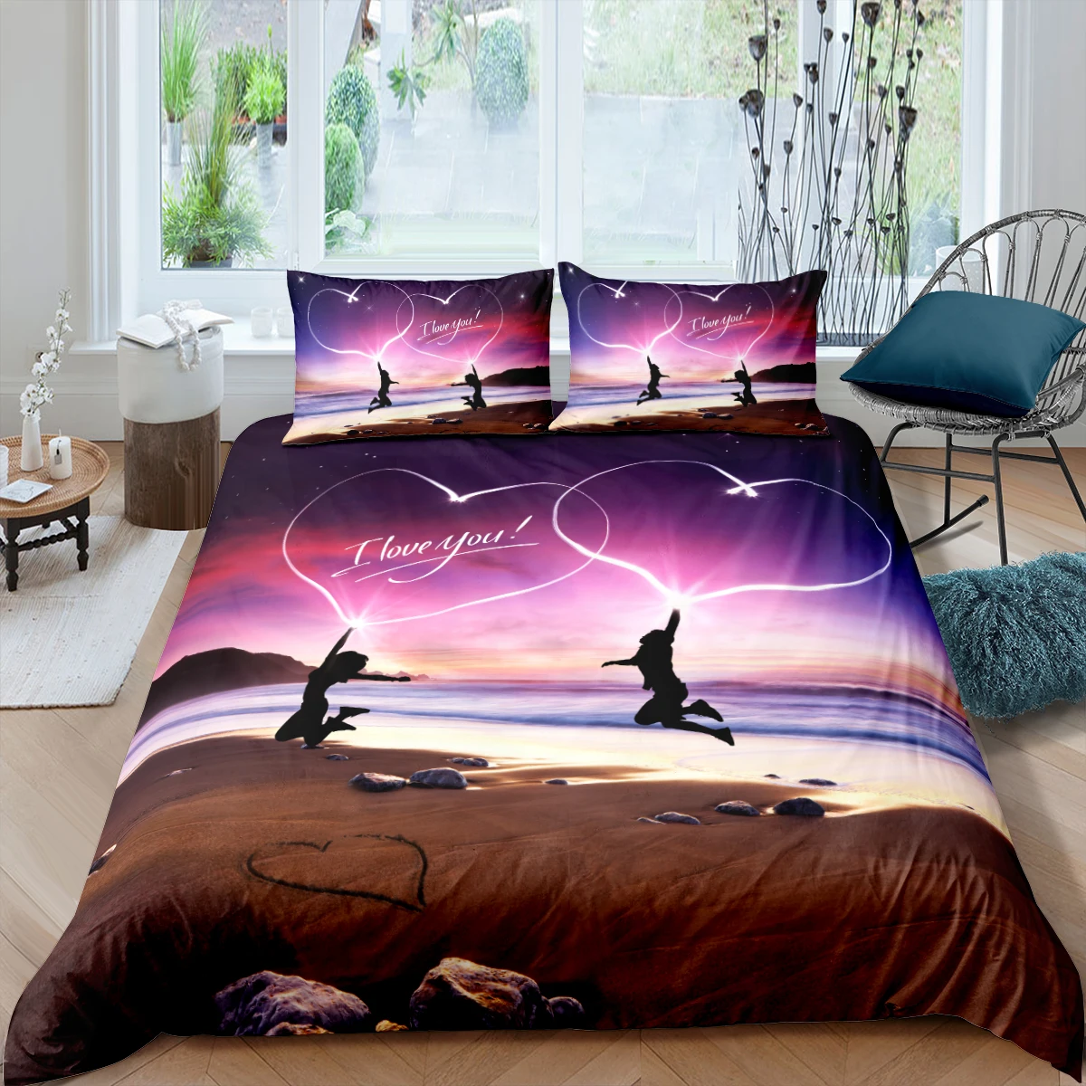 

3D Duvet Cover Sets Bedding Set Comforter Covers Bed linens King Queen Full Double Size Loving Heart Modern Stylish Bed Linens