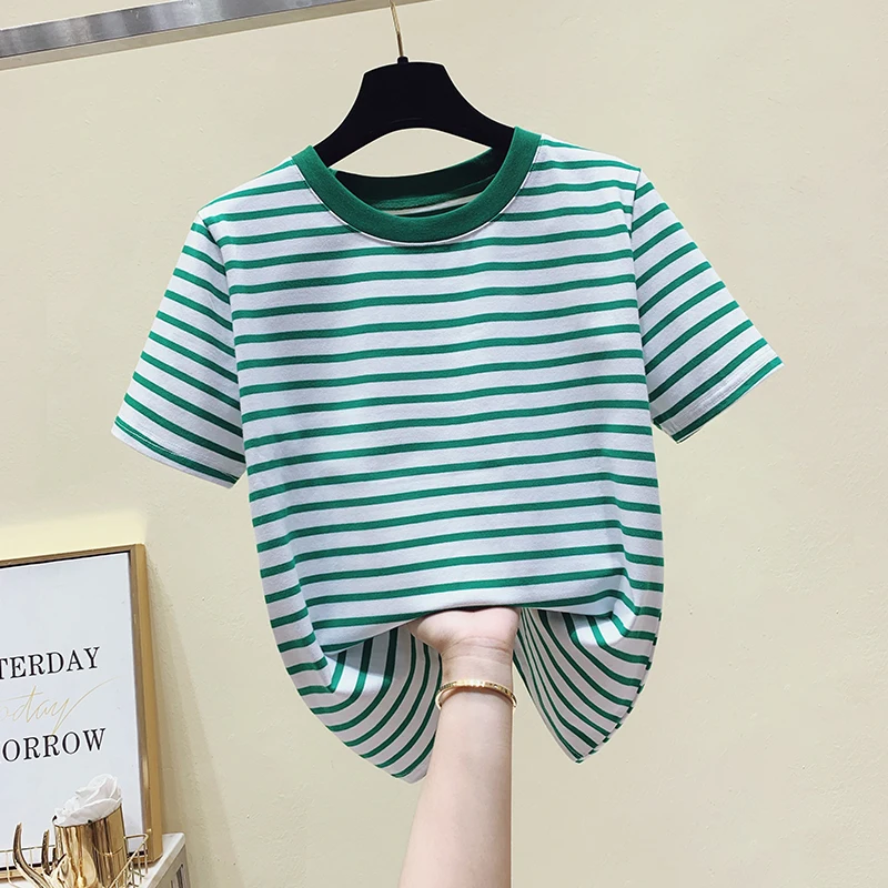 

Блузка женская в белую полоску, Повседневная рубашка с круглым вырезом и коротким рукавом, офисная одежда на лето