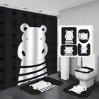 Симпатичная мультяшная черная занавеска для душа из полиэстера в виде маленького бегемота, нескользящий коврик для ванной, крышка для туалета, коврики, домашний декор для ванной комнаты