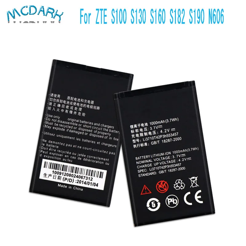 Аккумулятор для ZTE S100 S130 S160 S182 S190 N606 батарея 1000 мАч сменные батареи Li3710T42P3H553457