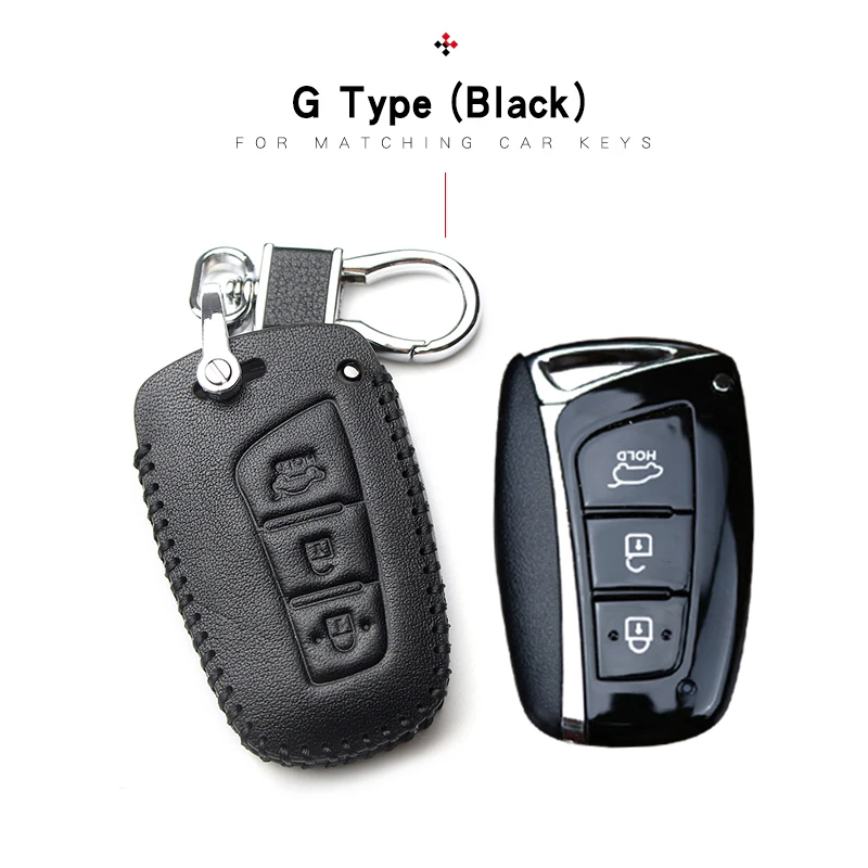 Black 3 For hyundai Кожаный чехол для ключей автомобиля для hyundai Santa Fe Elantra IX25 IX35 Verna Solaris акцентная соната Tucson дистанционный брелок - Название цвета: Black 3 For hyundai