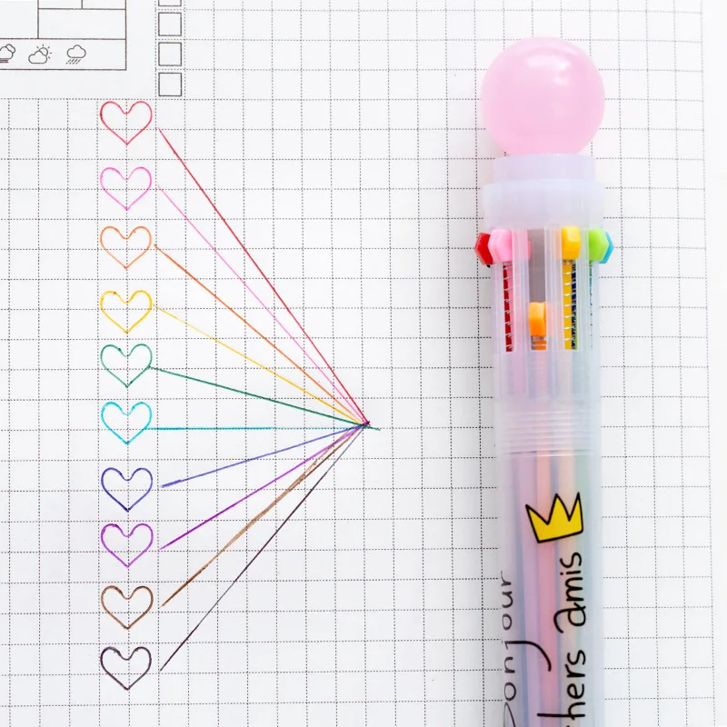 

Creative Cute Candy Color Multi 10 Color In One Set Ballpoint Pen Writing School Office Supplies Stationery