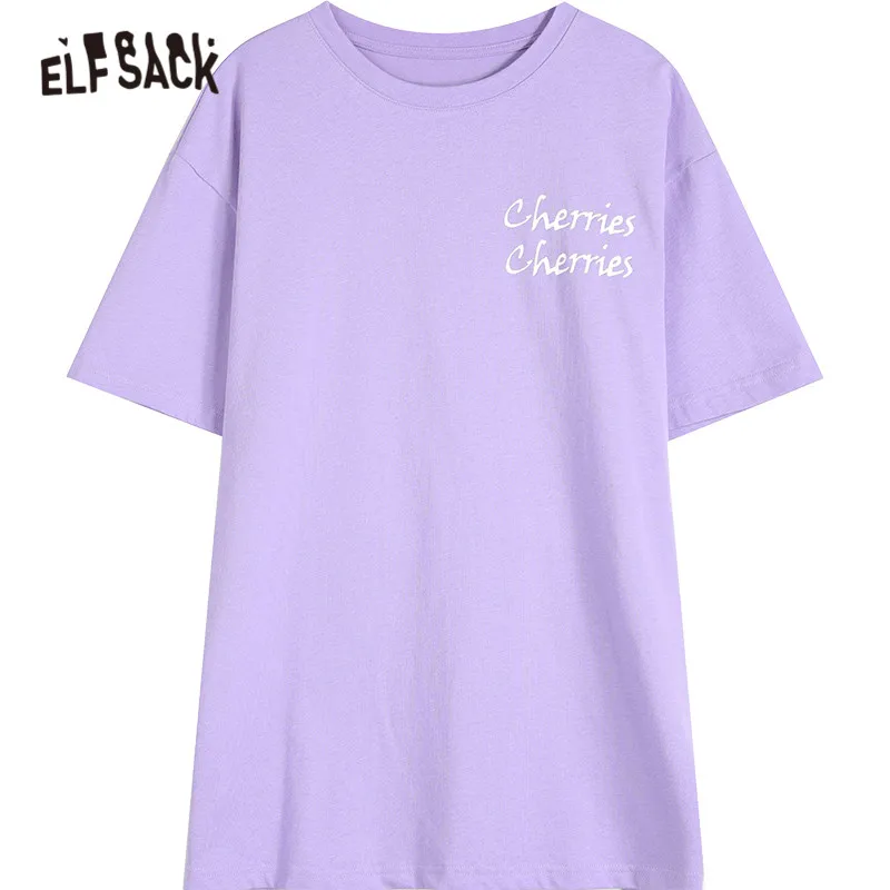 

ELFSACK Letter Print Hollow Out Casual T-Shirts Women Top 2021 Summer Contrast Lace Contrast Lace Korean Ladies Basic Daily Tee