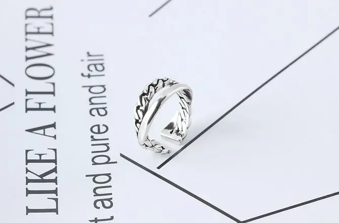 S925 тайское серебряное женское кольцо круглое Ретро огорченное широкое с