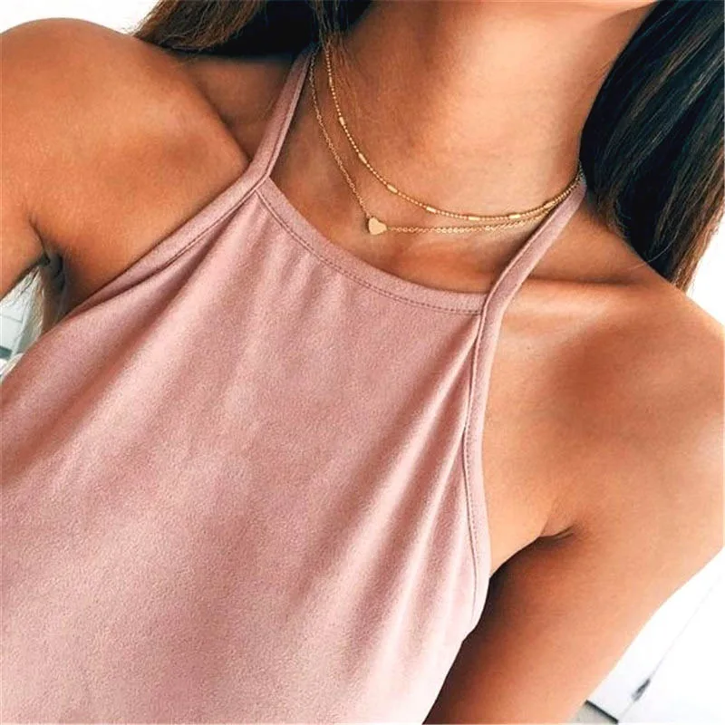 

Simple Cool Street Snap Necklace Copper Peach Heart Multilayer Clavicle Necklace Europe And America Accessories