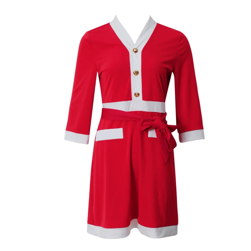 

Women Solid Popular Ladies Dresses Fashion Half Sleeve Dress Fancy Christmas Theme Costume Cosplay Outfit Waistbelt New