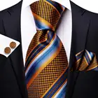 Оранжевый, синий, полосатый Шелковый Свадебный галстук для мужчин, ручная работа, запонки, мужской галстук, модные дизайнерские деловые вечерние, Прямая поставка, Hi-Tie