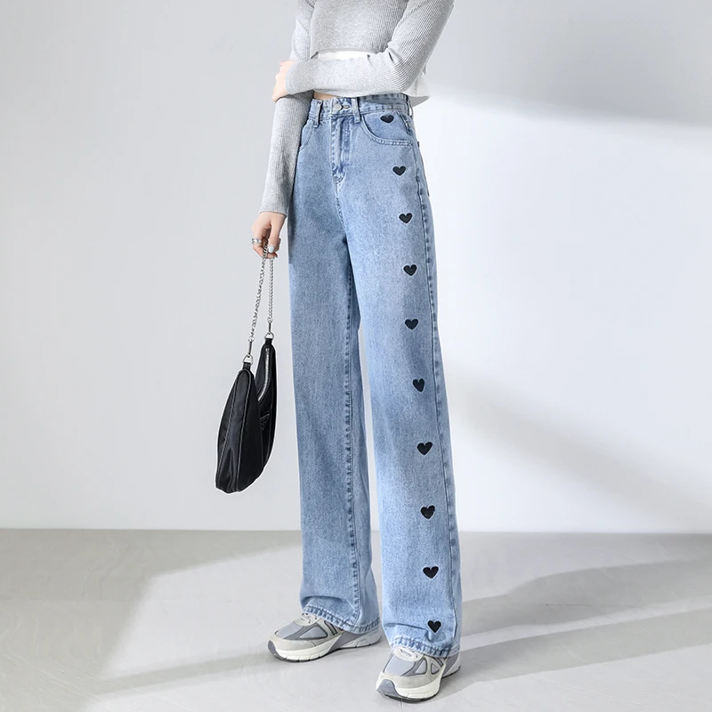 

Женские джинсы с высокой талией, джинсовая одежда с широкими штанинами, синяя уличная одежда, винтажная одежда высокого качества, очень дли...