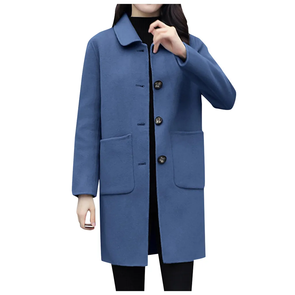 Женский Длинный Тренч на пуговицах с отложным воротником и длинным рукавом