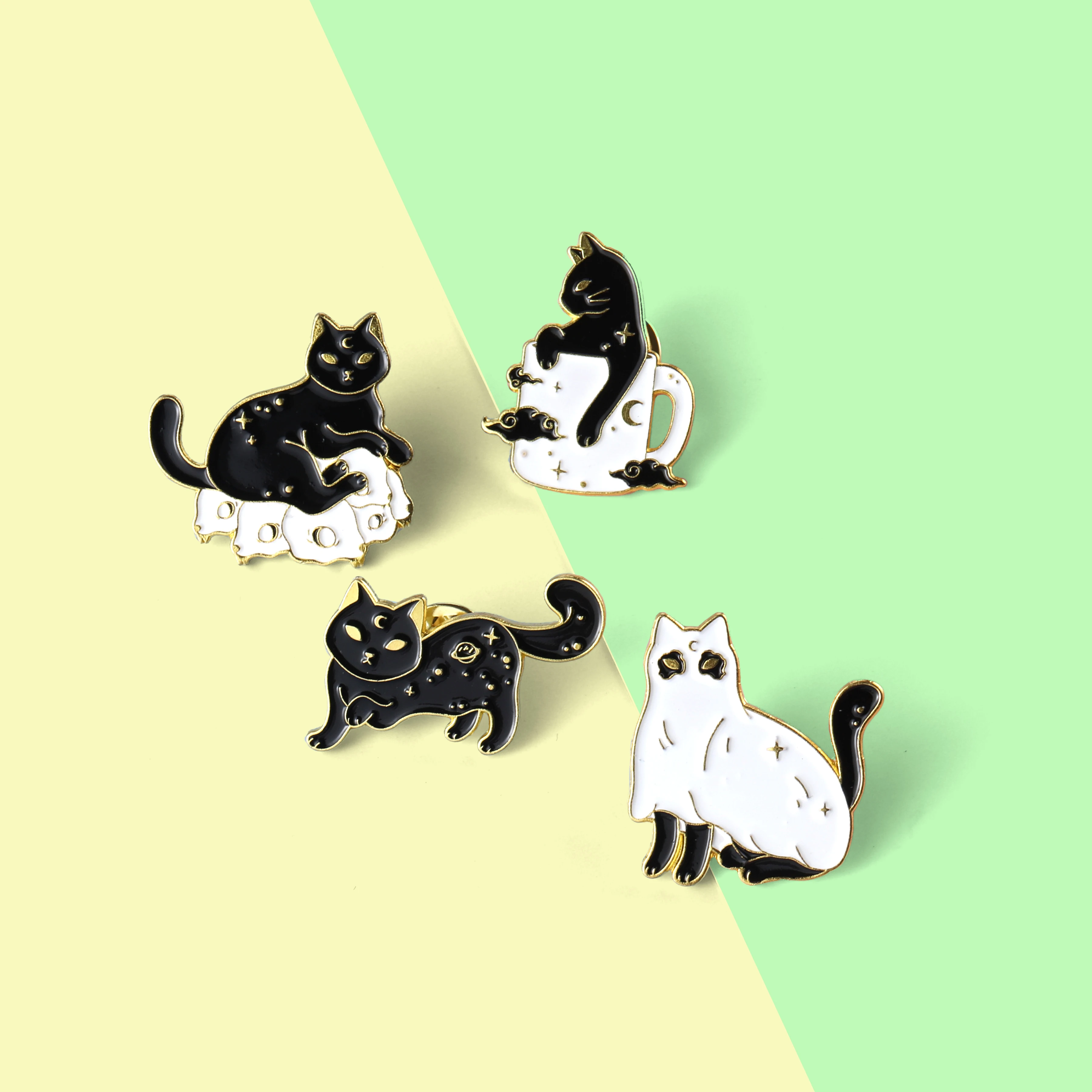 

Adorable Black Cats Enamel Lapel Pins Cups Skull Brooches Backpack Accessories for People Who Love Kitties Custom Jewelry