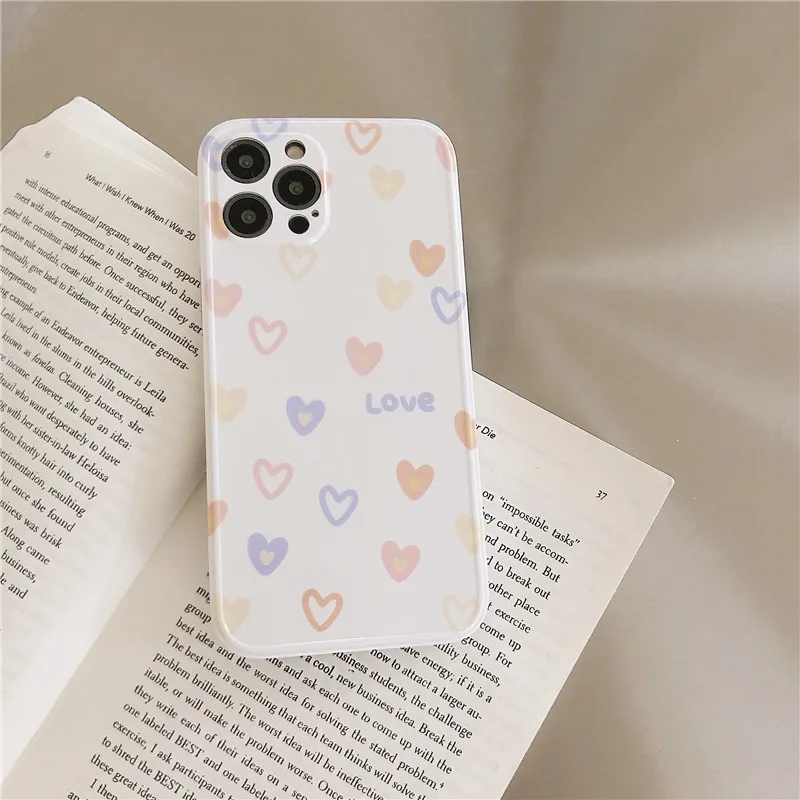 

Cute color love heart Phone Case For iphone 11 Pro Max 12 SE 2020 X XS Max XR 7 8 plus Soft IMD Silicon Back Cover Cases