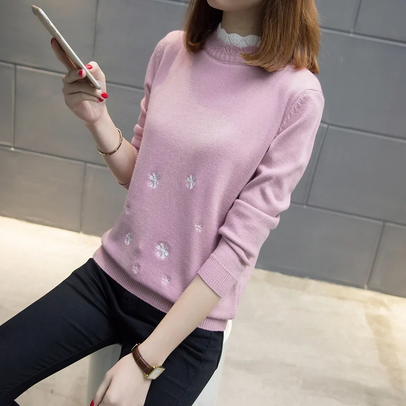 

2021 Women Autumn Winter Style Pullover Sweaters Lady Casual Long Sleeve Turtleneck Snow Printed Pullover Tops Pull Femme L110
