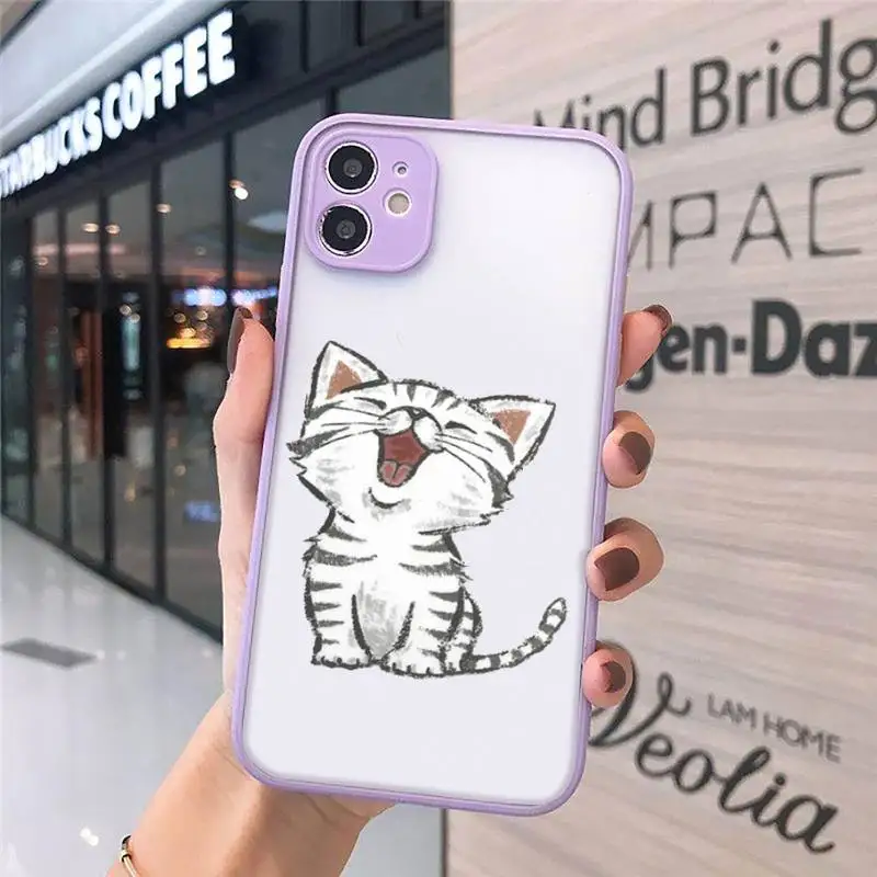 

Cute Cartoon Cat Dog Phone Case Matte transparent For Purple iPhone 12 Mini 11 Pro XR XS Max 7 8 Plus X Back Cover