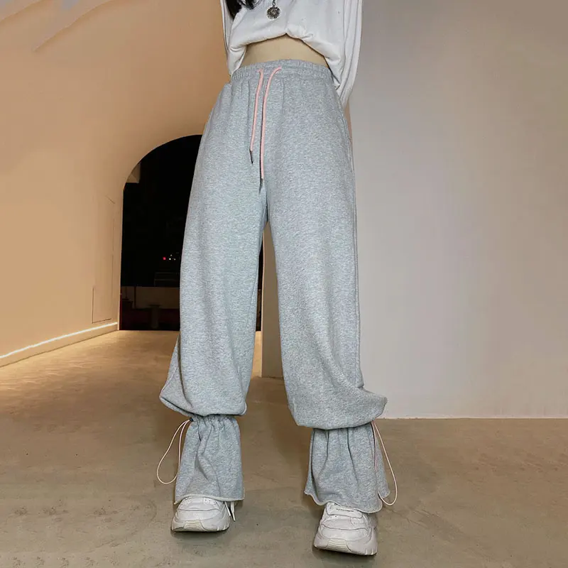 XITAO Solid Color Casual Pants Loose Drawstring Flare Pants Design Winter New Fashion All-match Women Street Trendy ZXR1126